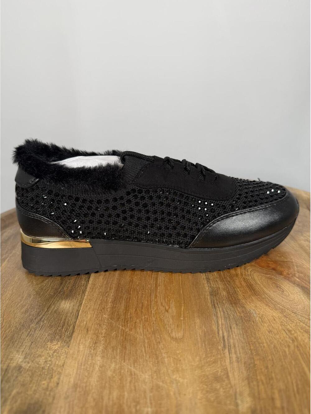Kenneth Cole Reaction Black Cari Faux Fur Jewel Jogger Sneakers US 6.5M NWB - Picture 8 of 11